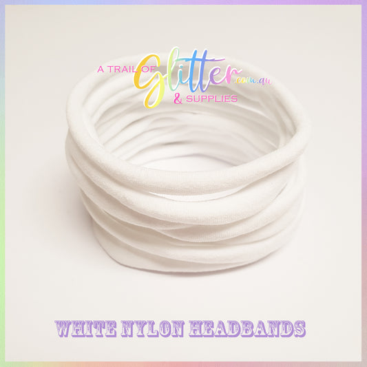 White Nylon Headband 10 or 20 SUPER SOFT THIN headband ONE SIZE FITS ALL