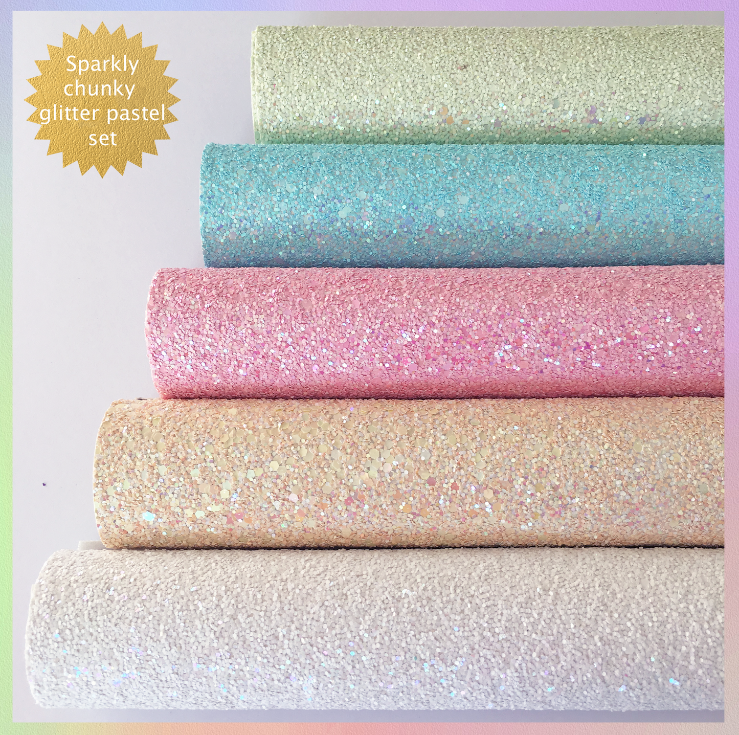 Extra Sparkly PASTEL Chunky Glitter x 5 A4 Sheet Set
