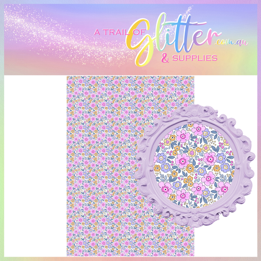 Country Flowers Purple Litchi Leather