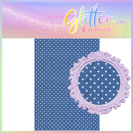 Denim polka dot litchi faux leather- A4 sheet or Roll