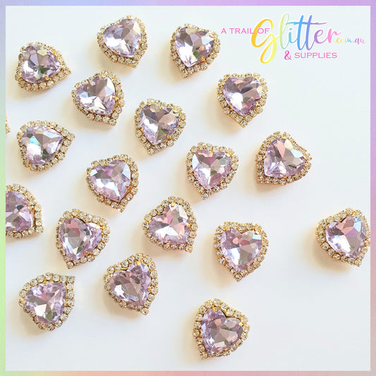 Heart Shape Rhinestones with gold claw setting - Violet
