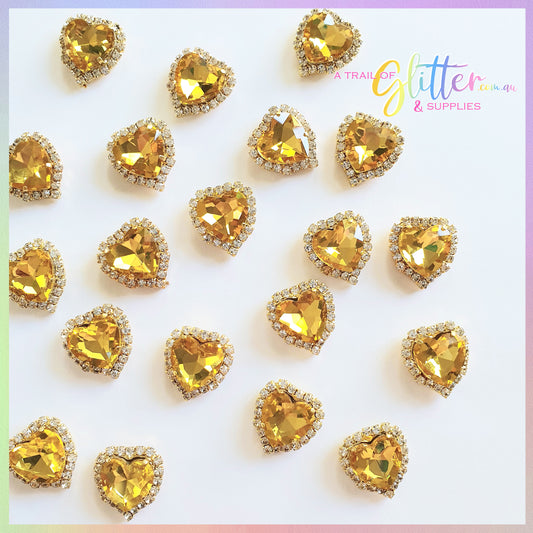 Heart Shape Rhinestones with gold claw setting - Golden Yellow