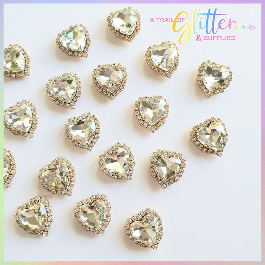 Heart Shape Rhinestones with gold claw setting - White