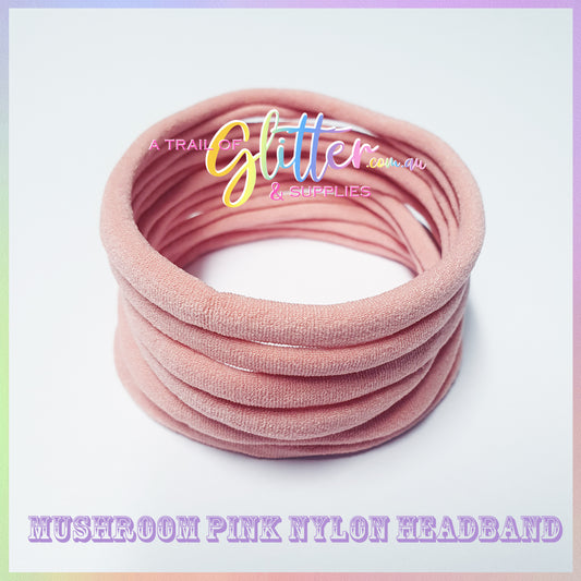 Mushroom Pink Nylon Headband 10 or 20 SUPER SOFT THIN headband ONE SIZE FITS ALL