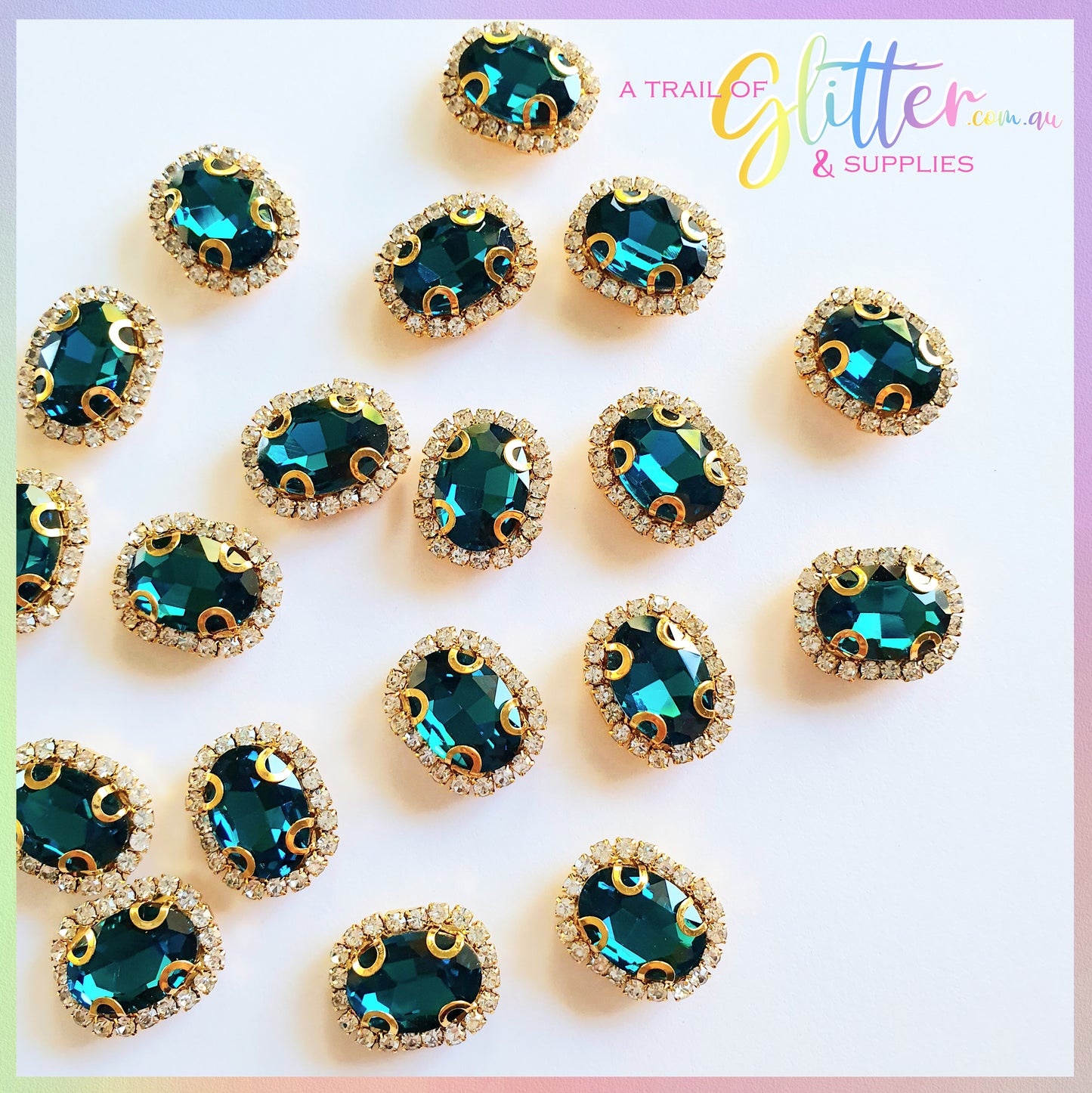 Oval Shape Rhinestones with gold claw setting - Peacock blue