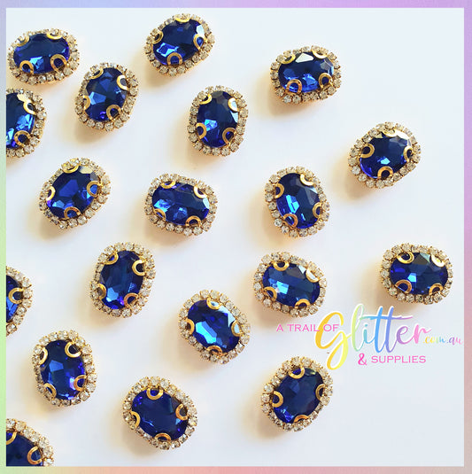 Oval Shape Rhinestones with gold claw setting - Royal Blue