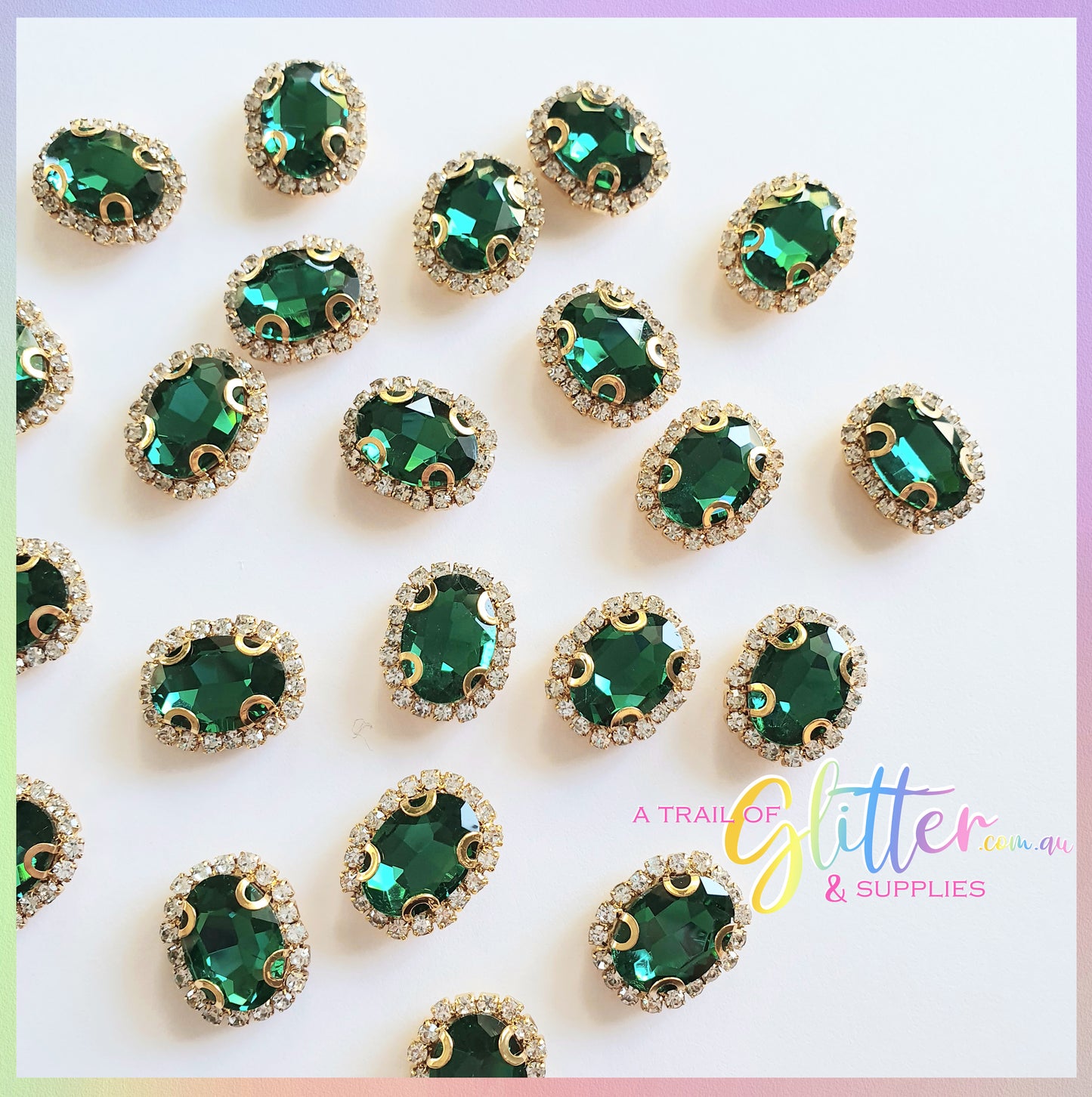 Oval Shape Rhinestones with gold claw setting - Peacock Green