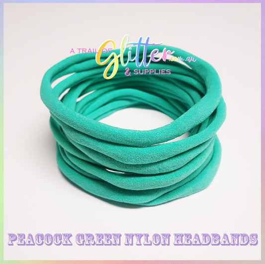 Peacock green Nylon Headband 10 or 20 SUPER SOFT THIN headband ONE SIZE FITS ALL